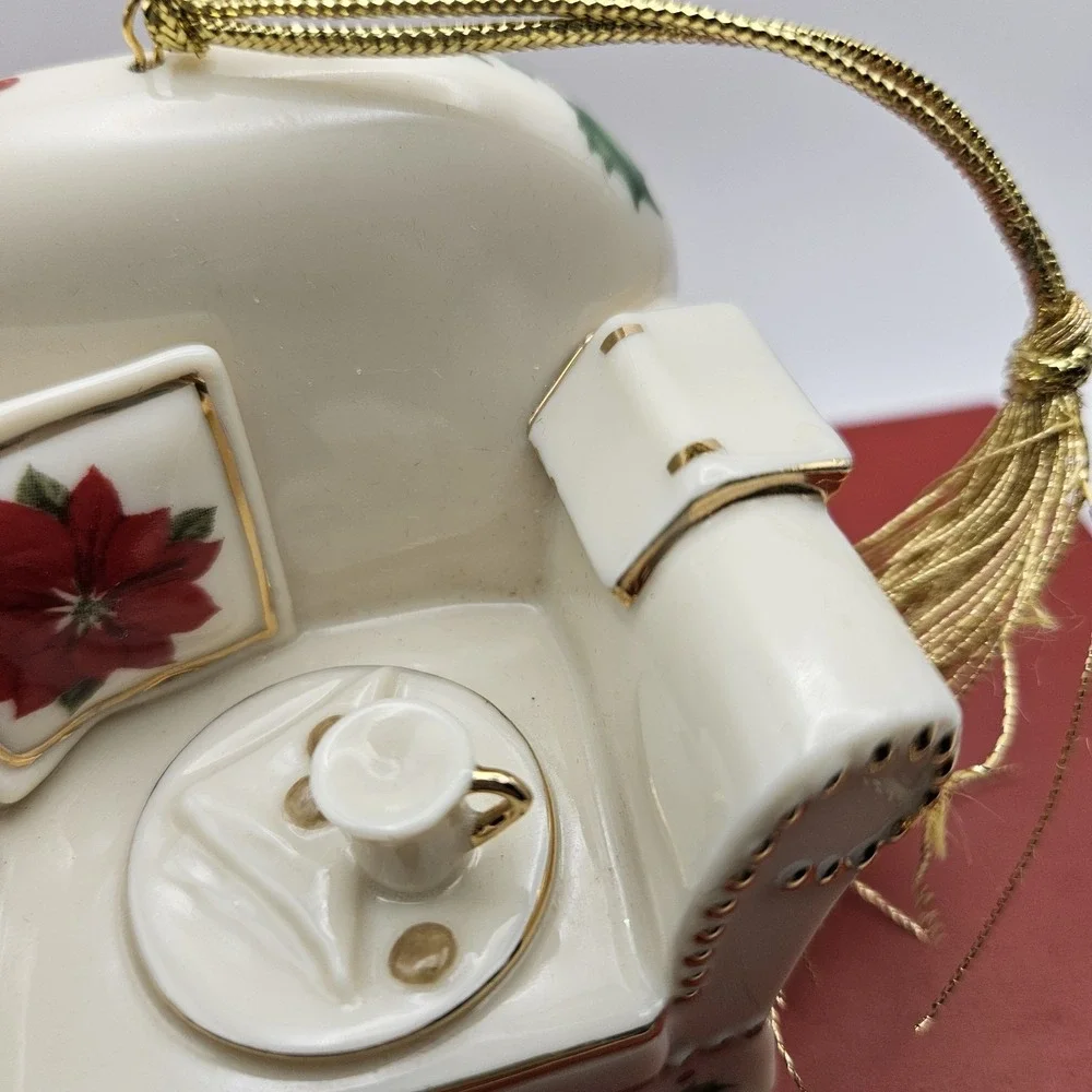Lenox White & Gold Armchair Christmas Ornament Holly Poinsettia Teacup